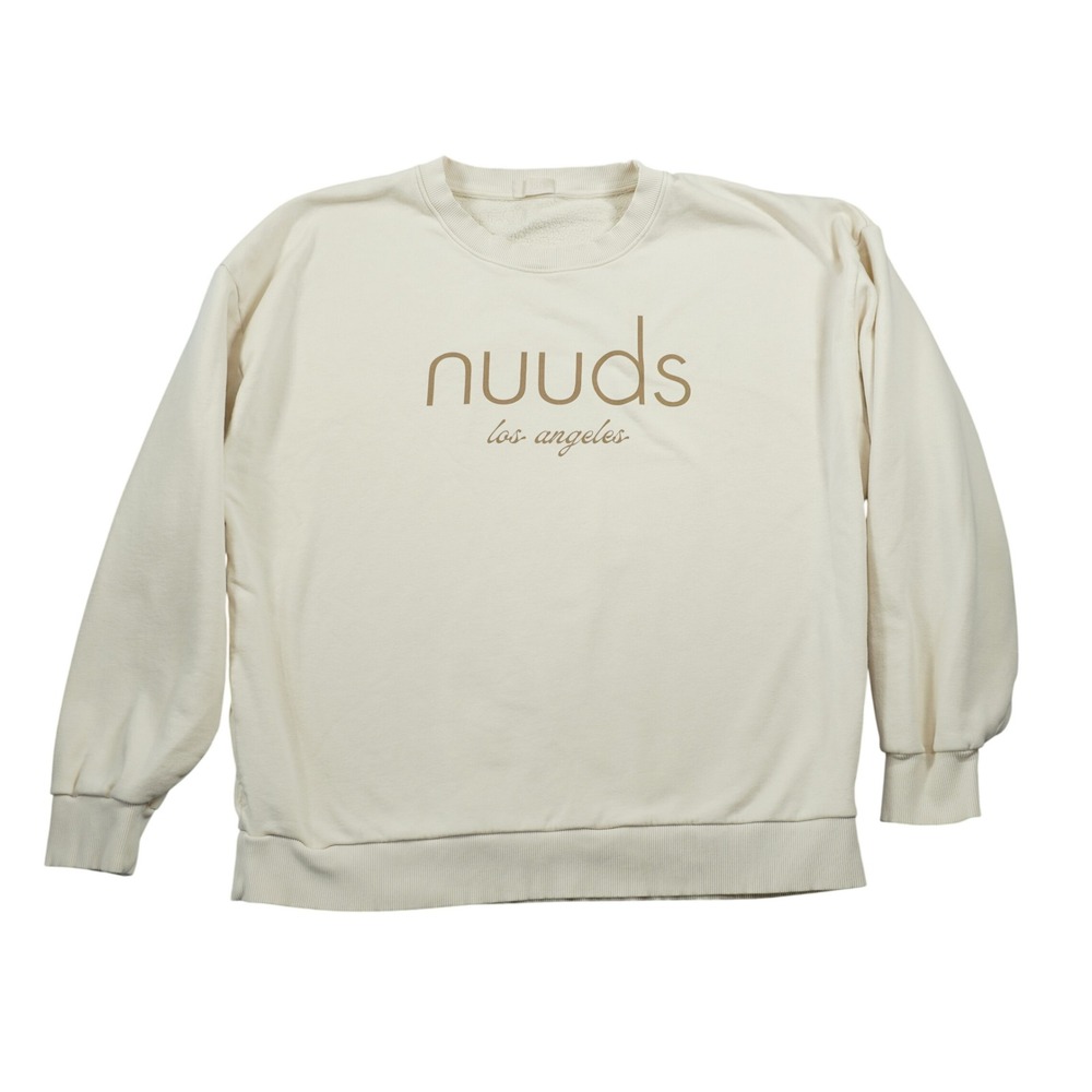 Nuuds Los Angeles Size XL Crewneck Sweatshirt Cream Bone Fleece Pullover Lounge